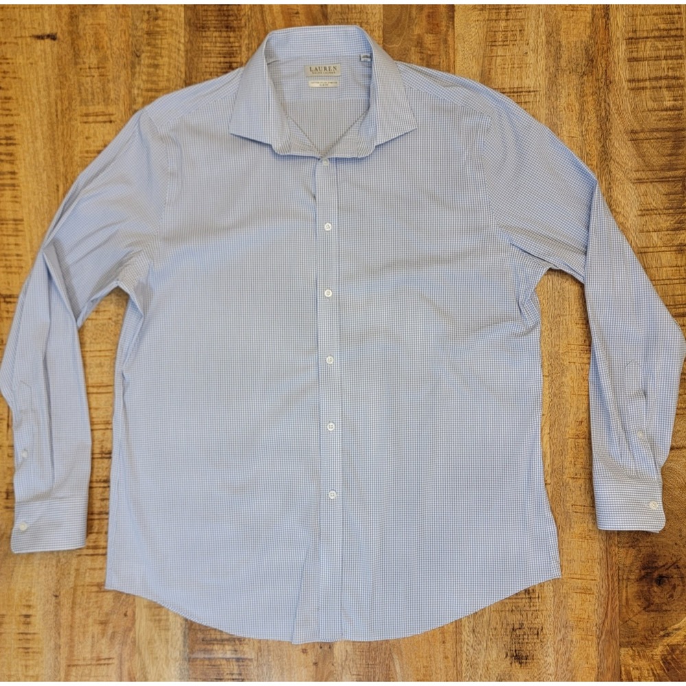 Lauren Ralph Lauren Dress Shirt Stretch Slim Fit Blue Plaid Button Long Sleeve